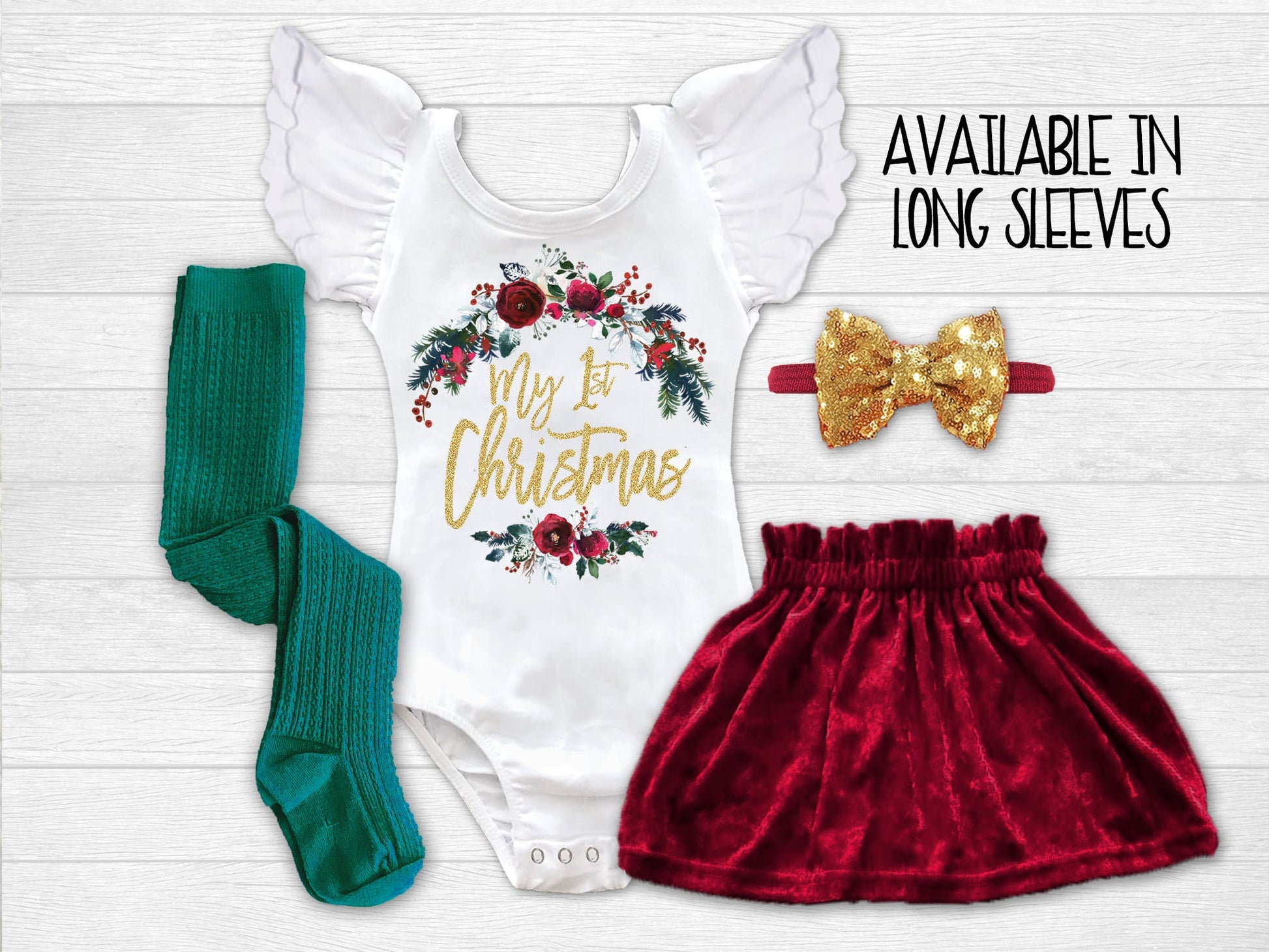 Girl's 1st Christmas Outfit 3M / Short Sleeve Leotard / Top+Headband+Skirt Girl's 1st Christmas Outfit 3M / Short Sleeve Leotard / Top+Headband+Skirt