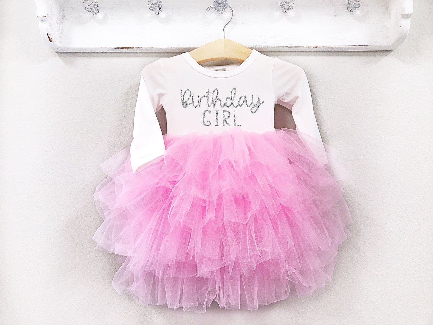 Girls Birthday Dress Pink and Silver Birthday Outfit Long Sleeve Birthday Dress 1st 2nd 3rd 4th 5th Birthday Fluffy Dress - Squishy Cheeks