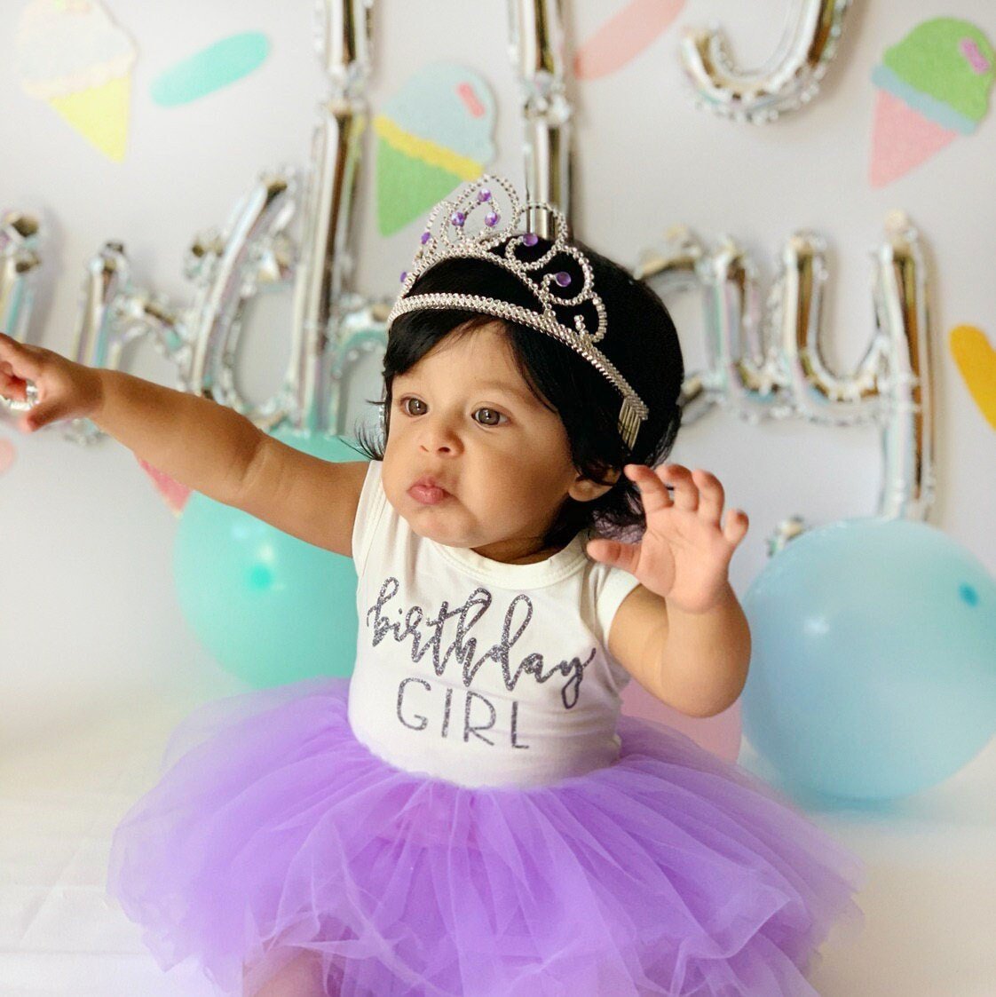 Girls Birthday Tutu Dress Purple Lavender and Silver Birthday Outfit Fluffy Dress - Squishy Cheeks