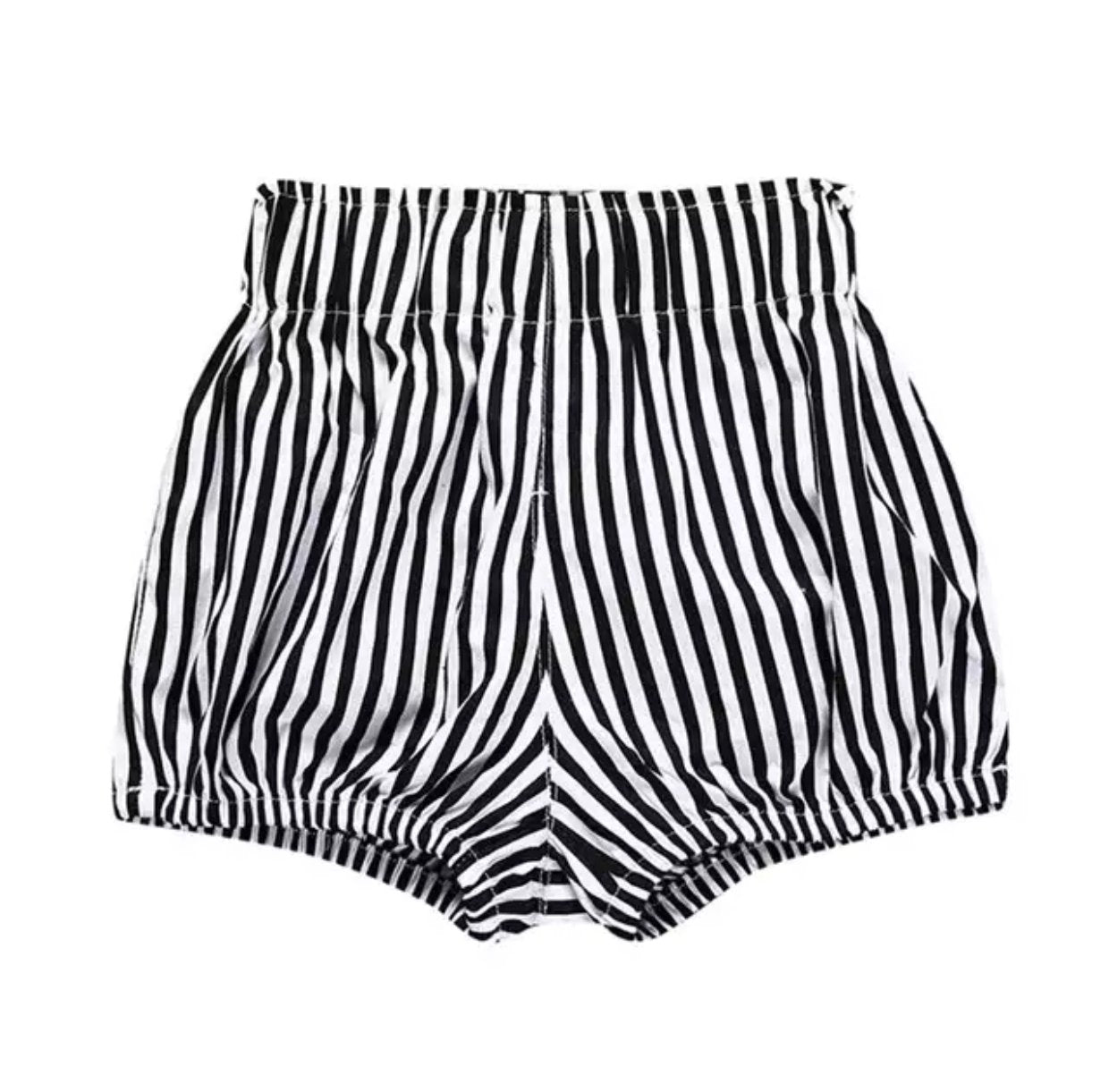 Girl's Black and White Striped Bubble Shorts - Squishy Cheeks