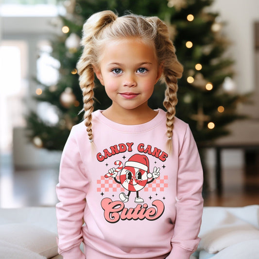 Girls Candy Cane Cutie Christmas Sweatshirt Sweater Baby Romper - Squishy Cheeks