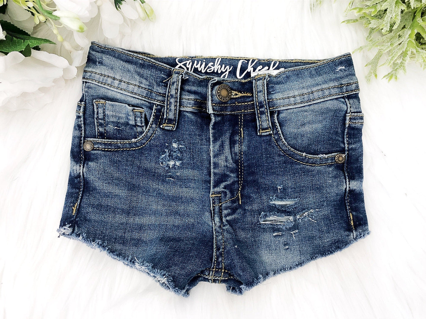 Girl's Distressed Denim Shorts - Squishy Cheeks