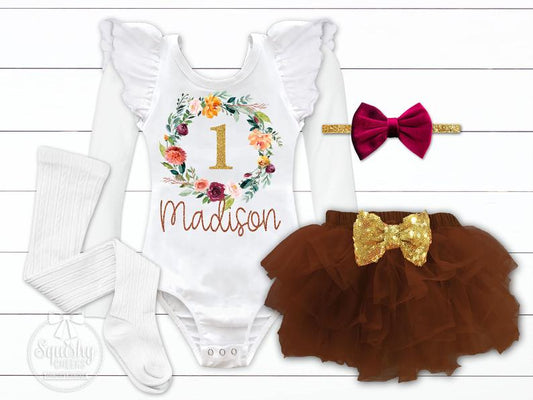 Girl's Fall Theme Birthday Outfit - Squishy Cheeks