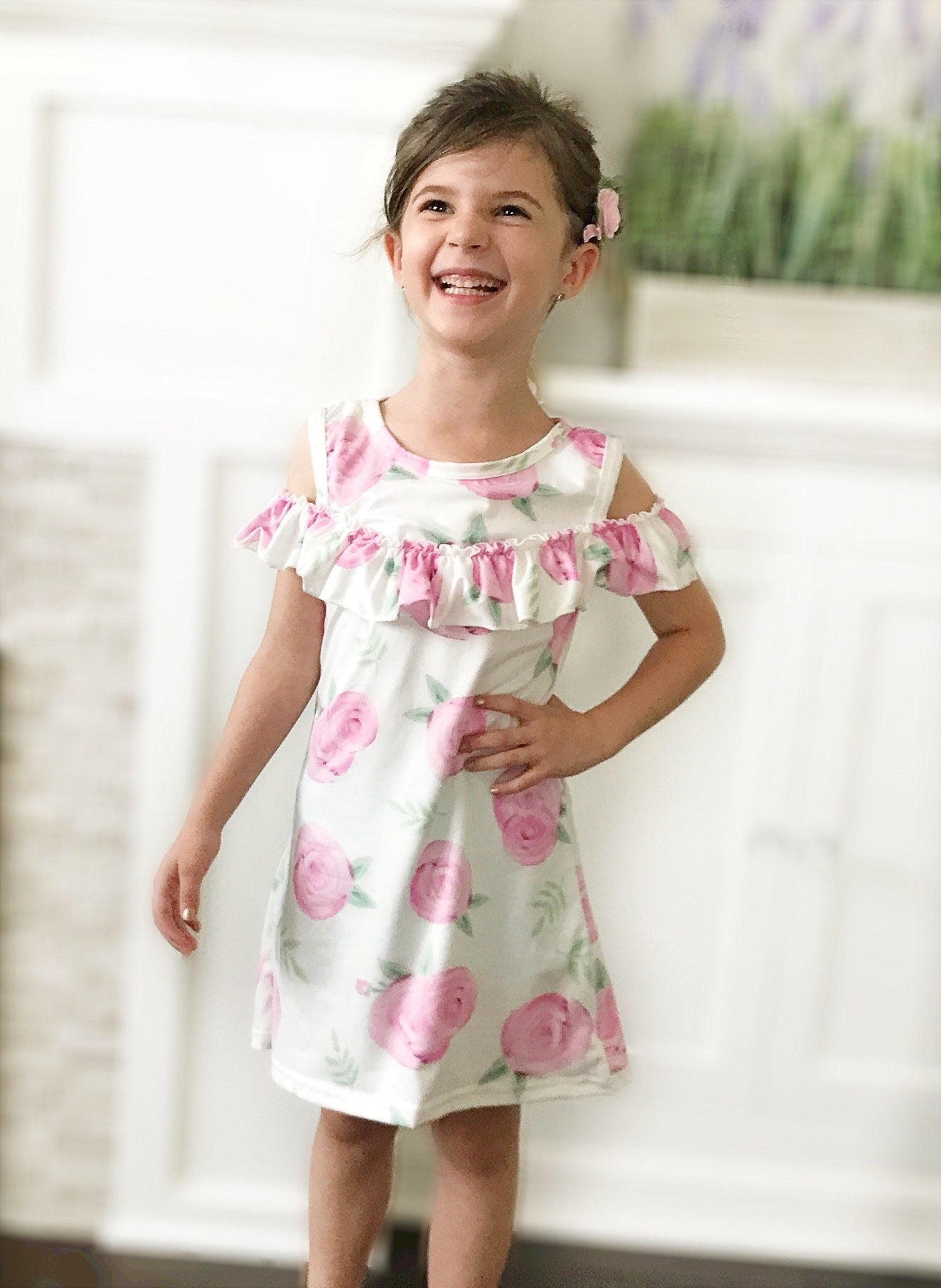 Girl's Floral Off the Shoulder Dress - Squishy Cheeks