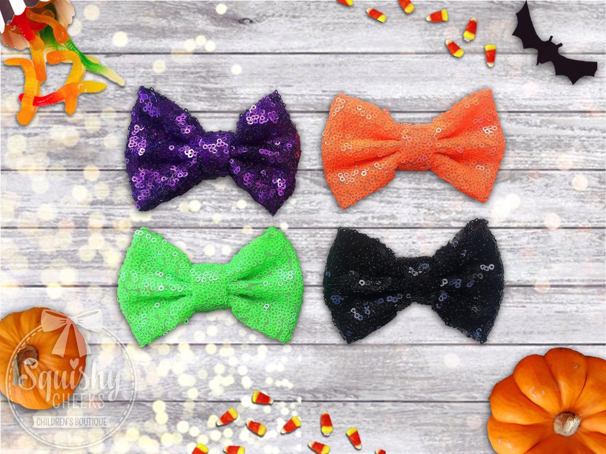 Girl's Halloween Sequin Bow Headband or Hair Clip - Squishy Cheeks
