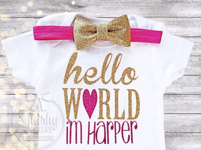 Girl's Hello World Personalized Outfit - Squishy Cheeks