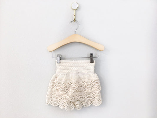 Girl's Ivory High-Waisted Crochet Shorts - Squishy Cheeks