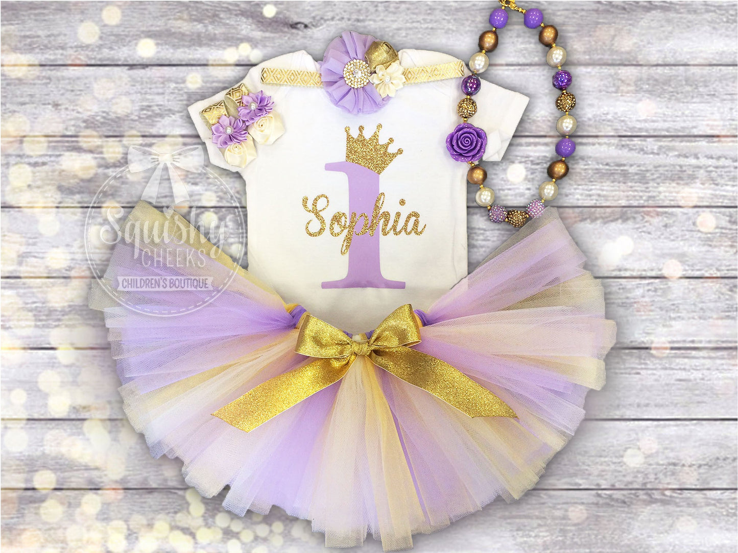Girl's Lavender and Gold Princess Birthday Outfit - Squishy Cheeks