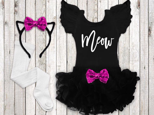Girl's Meow Halloween Cat Outfit - Squishy Cheeks