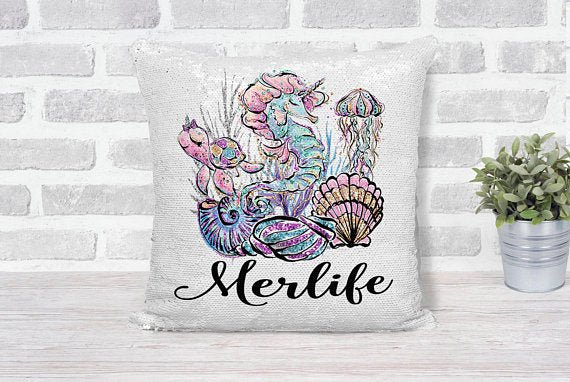 Girl's Merlife or Personalized Gold Sequin Pillow - Squishy Cheeks