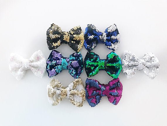 Girl's Mermaid Style Sequin Reversible Bow - Squishy Cheeks