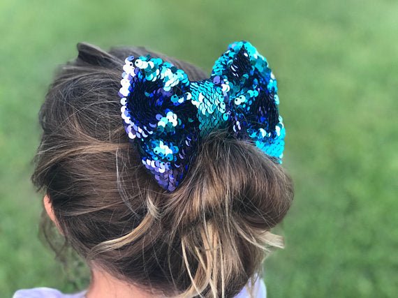 Girl's Mermaid Style Sequin Reversible Bow - Squishy Cheeks