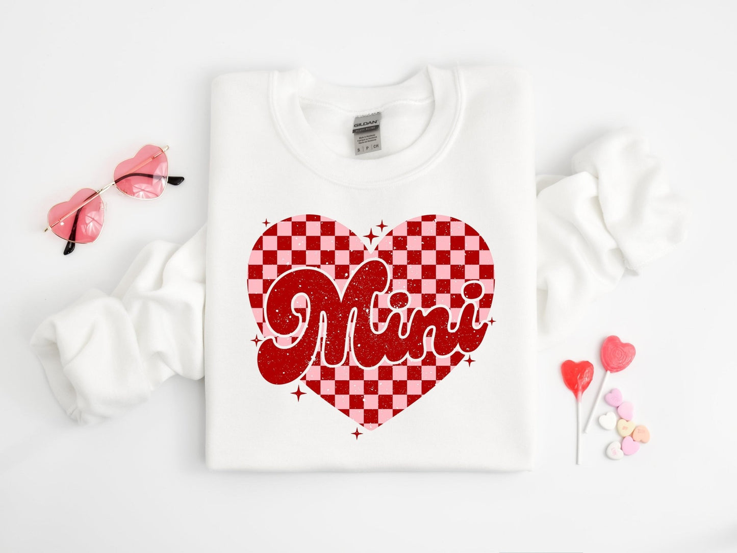 Girls Mini Valentine's Day Sweatshirt Checkered heart Skater Girl Valentine Sweatshirt Bubble Romper Toddler Sweatsuit - Squishy Cheeks