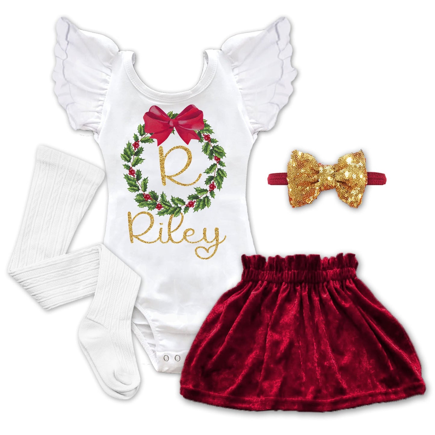 Girls Monogram Christmas Leotard - Squishy Cheeks