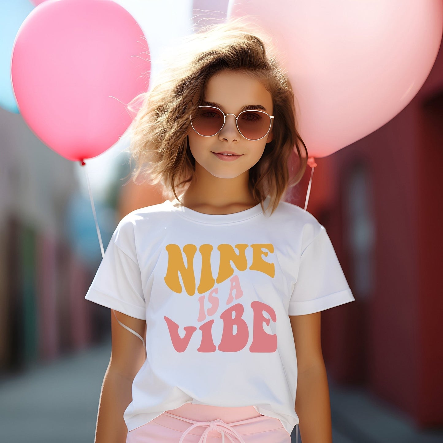 Girl's Nine Is A Vibe Birthday Shirt Retro Groovy Party Vibe Girl Birthday Vibes Birthday Outfit Any Age - Squishy Cheeks