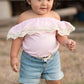 Girl's Off the Shoulder Crochet Romper Outfit - Squishy Cheeks