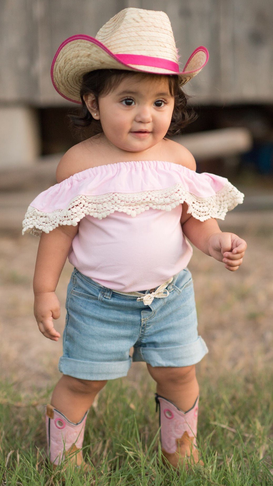 Girl's Off the Shoulder Crochet Romper Outfit - Squishy Cheeks