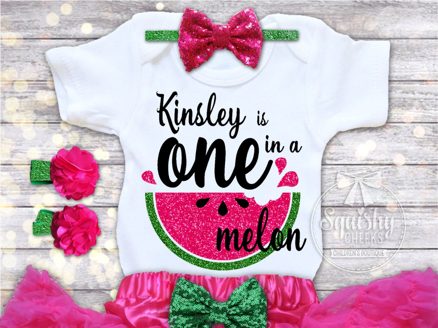 Girls One in a Melon Watermelon Birthday Top - Squishy Cheeks