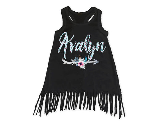 Girl's Personalized Arrow Fringe Dress - Squishy Cheeks