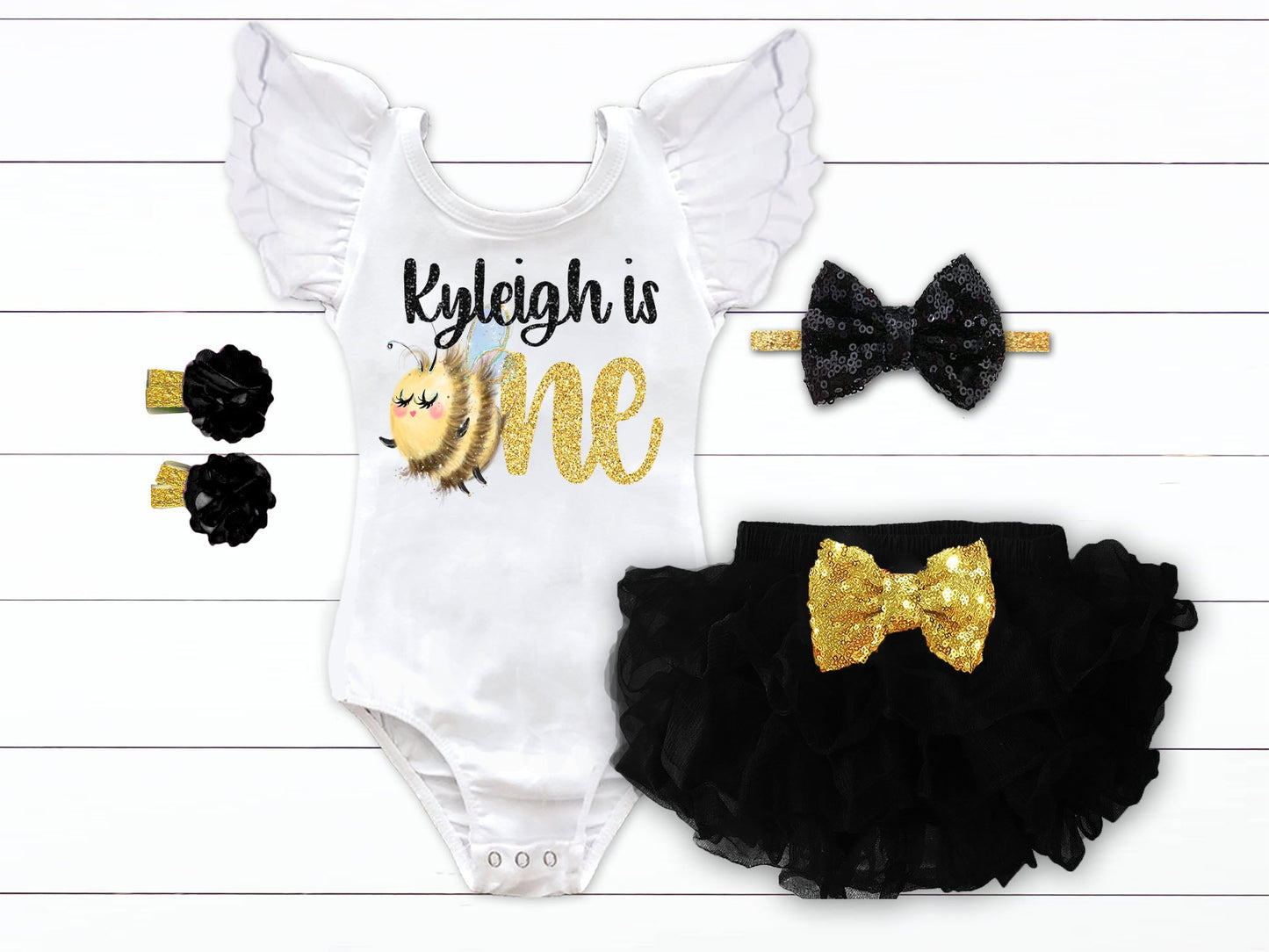 Girl's Personalized Bee Birthday Outfit - Squishy Cheeks