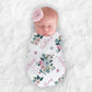 Girl's Personalized Blue & Blush Pink Floral Swaddle Blanket - Squishy Cheeks