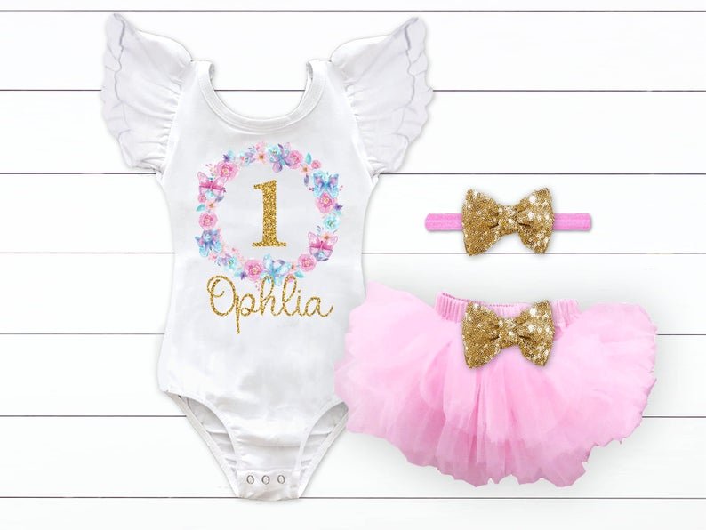 Girl's Personalized Butterfly Birthday Outfit - Squishy Cheeks