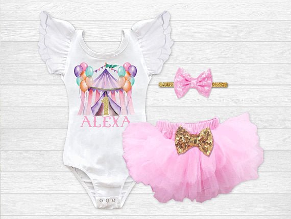 Girl's Personalized Circus Birthday Outfit - Squishy Cheeks