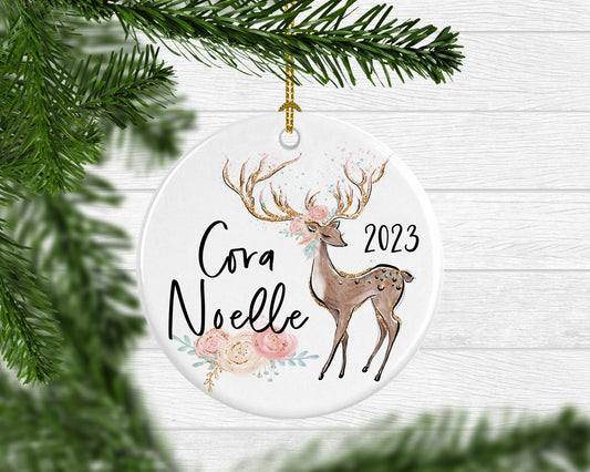 Girl's Personalized Deer Ornament - Squishy Cheeks