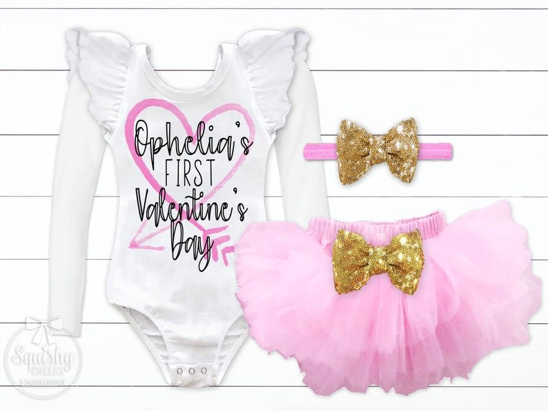 Girl's Personalized First Valentine's Day Outfit - Squishy Cheeks