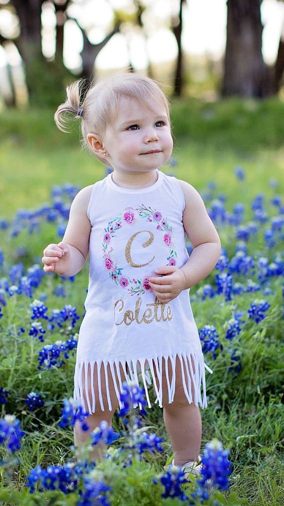 Girl's Personalized Floral Birthday Fringe Dress - Squishy Cheeks