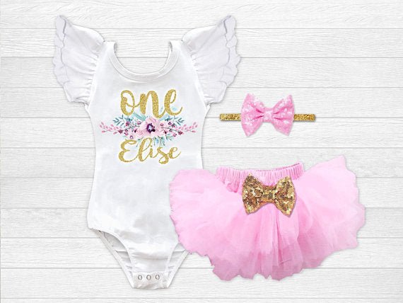 Girl's Personalized Floral Birthday Outfit - Squishy Cheeks