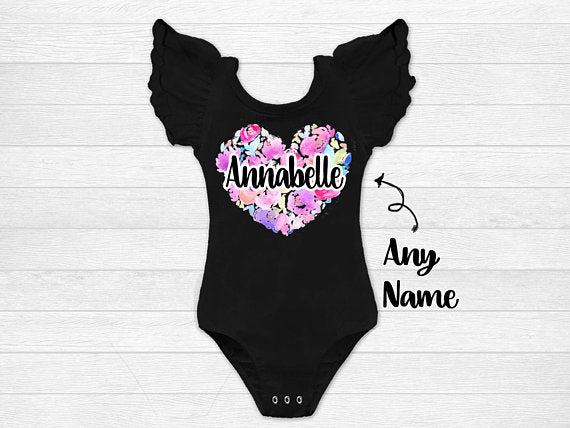 Girl's Personalized Floral Heart Top - Squishy Cheeks