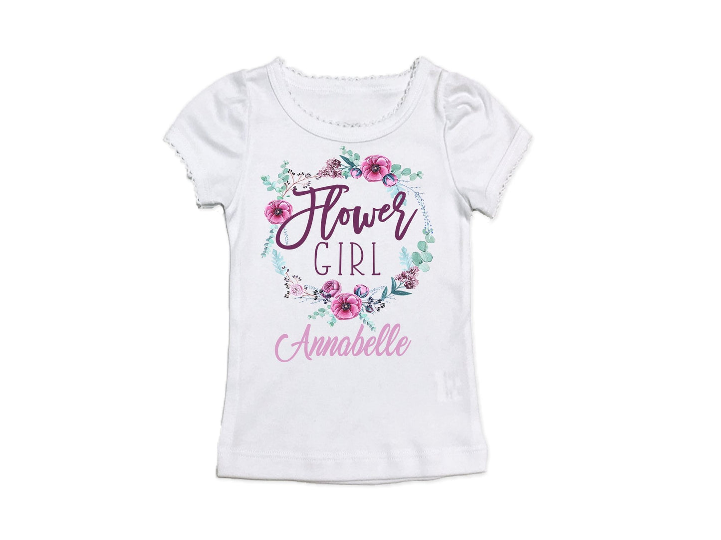 Girl's Personalized Flower Girl Floral Frame Top - Squishy Cheeks