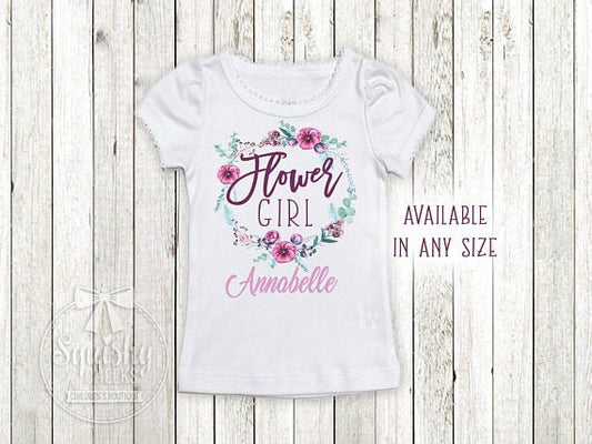Girl's Personalized Flower Girl Floral Frame Top - Squishy Cheeks