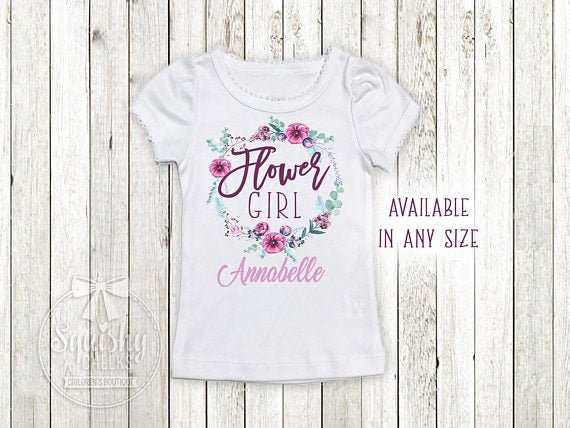 Girl's Personalized Flower Girl Floral Frame Top - Squishy Cheeks
