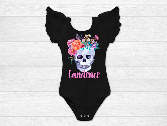 Girl's Personalized Halloween Boho Skull Top - Squishy Cheeks