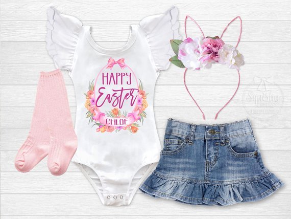 Girl's Personalized Happy Easter Outfit - Squishy Cheeks