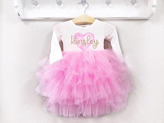 Girl's Personalized Heart Gold Name Dress - Squishy Cheeks