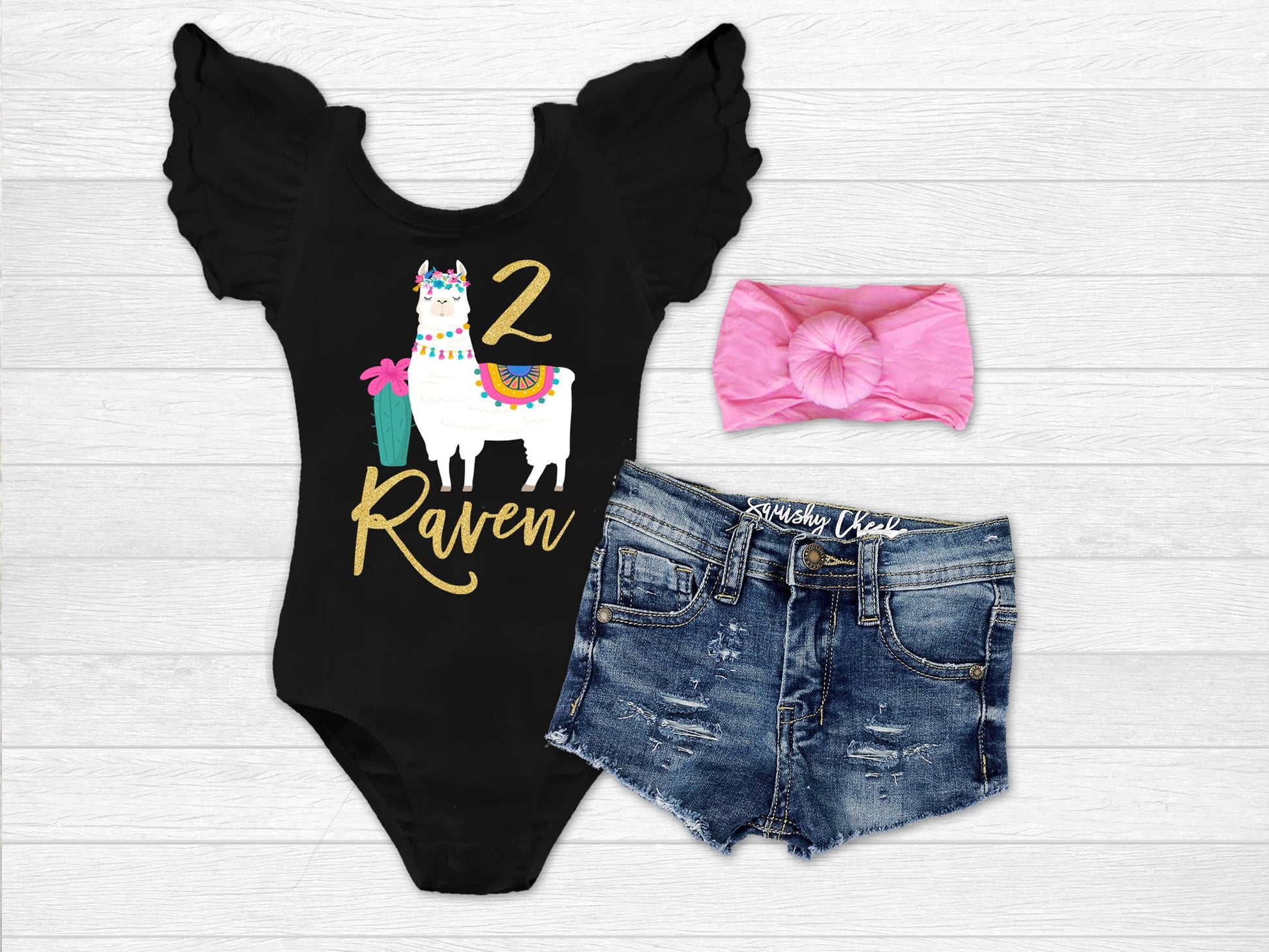 Girl's Personalized Llama Birthday Outfit - Squishy Cheeks