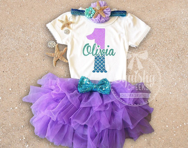 Girl's Personalized Mermaid Bloomer Birthday Outfit - Squishy Cheeks