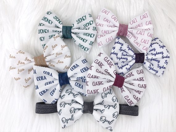 Girl's Personalized Name Bow Headband - Squishy Cheeks