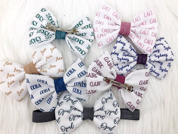 Girl's Personalized Name Bow Headband - Squishy Cheeks