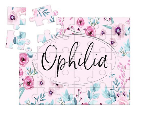 Girl's Personalized Pink Floral Name Puzzle - Squishy Cheeks