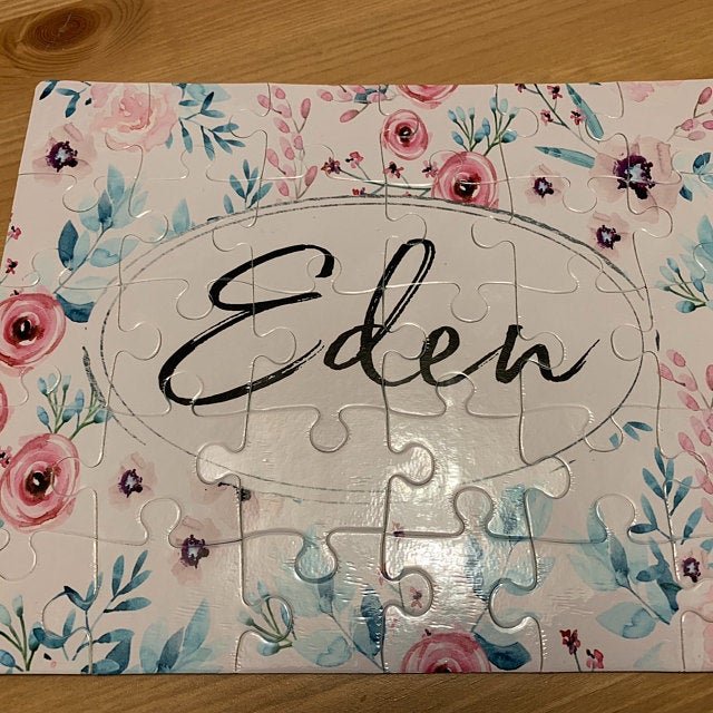 Girl's Personalized Pink Floral Name Puzzle - Squishy Cheeks