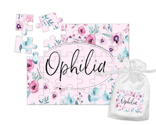 Girl's Personalized Pink Floral Name Puzzle - Squishy Cheeks