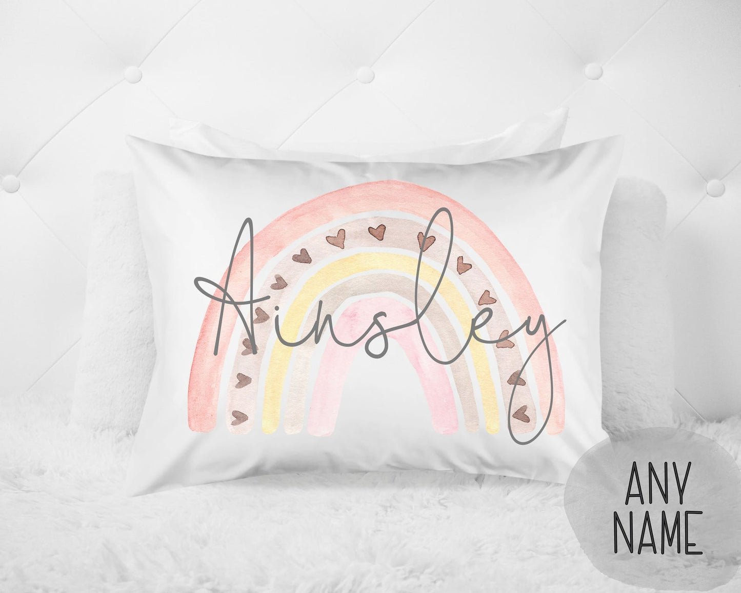 Girl's Personalized Rainbow Name Pillow Case - Squishy Cheeks