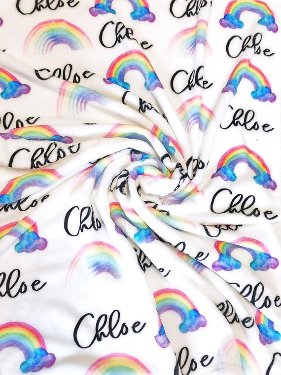 Girl's Personalized Rainbow Swaddle Blanket - Squishy Cheeks