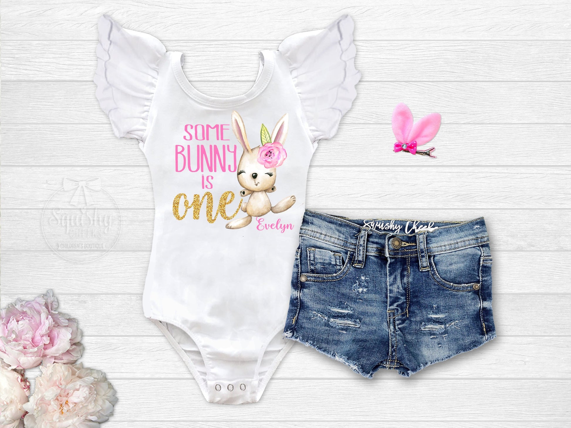 Girl's Personalized Some Bunny Is One Birthday Outfit - Squishy Cheeks