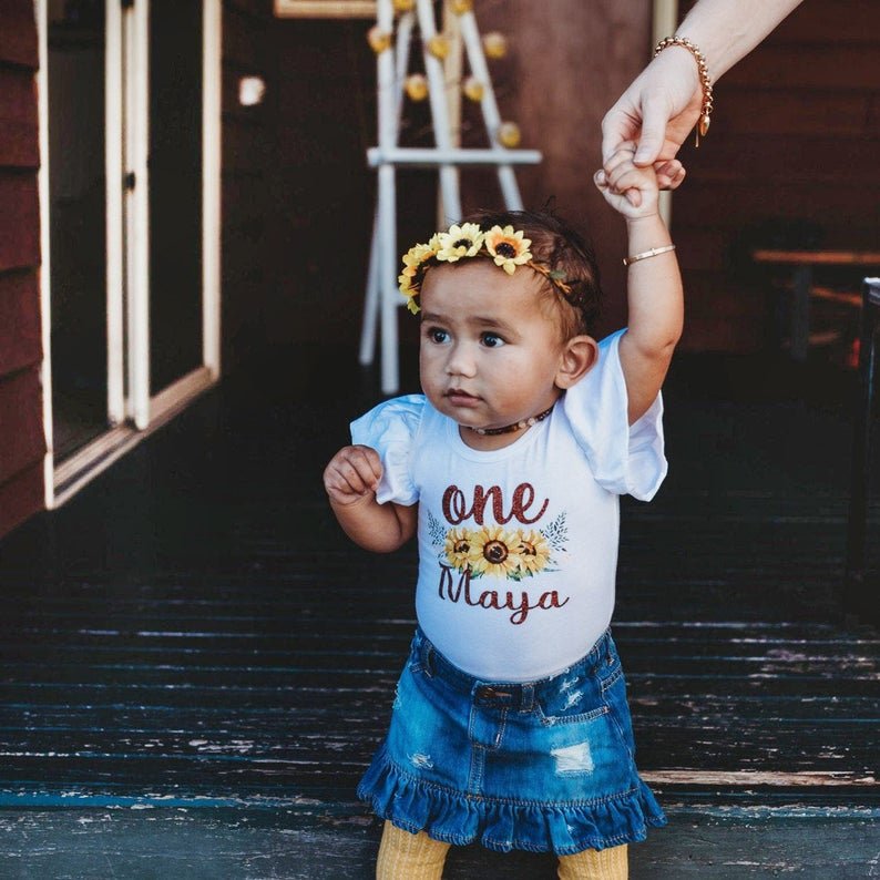 Girl's Personalized Sunflower Birthday Outfit - Squishy Cheeks