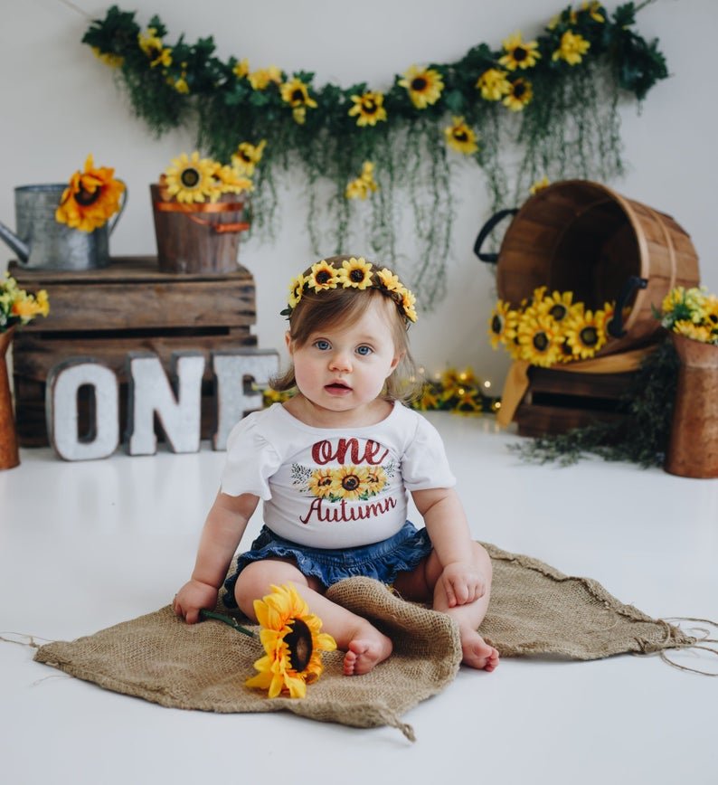 Girl's Personalized Sunflower Birthday Outfit - Squishy Cheeks